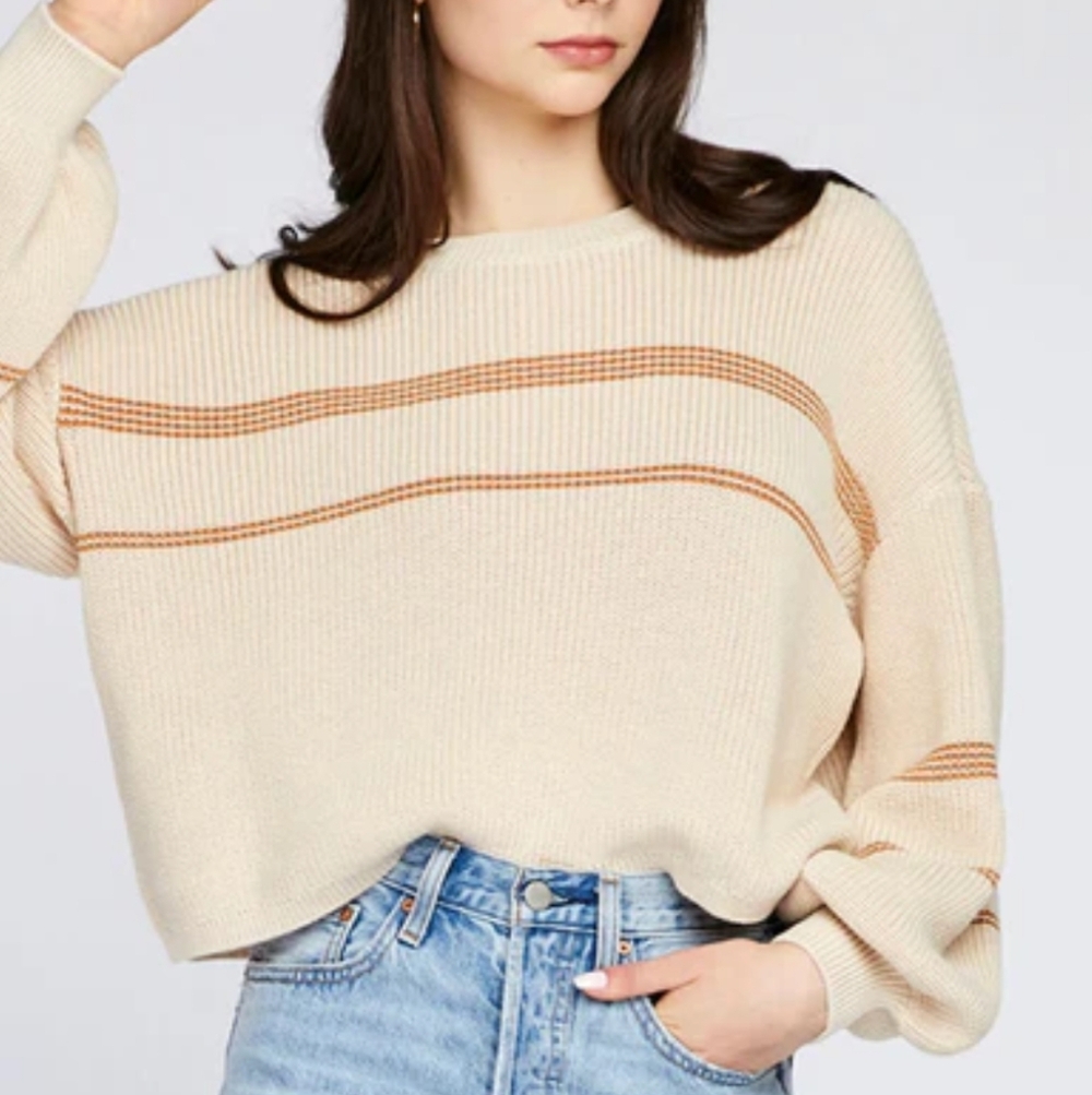 Gentle Fawn Fonda Cream Tan Stripe‎ Crew Neck Sweater Size Medium